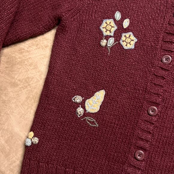 Vintage 90s Floral Embroidered Sweater Cardigan Knit Cabincore Earthy Autumn - Picture 4 of 8